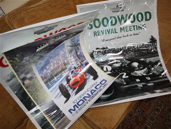 Seven Goodwood and other motor sport posters,